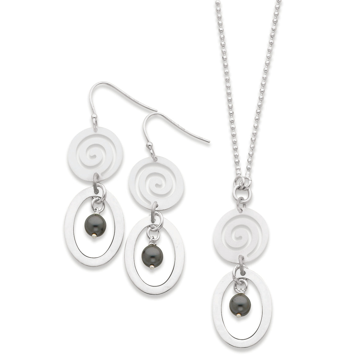 Sterling Silver & Simulated Pearl Drop Necklace & Earrings Set
