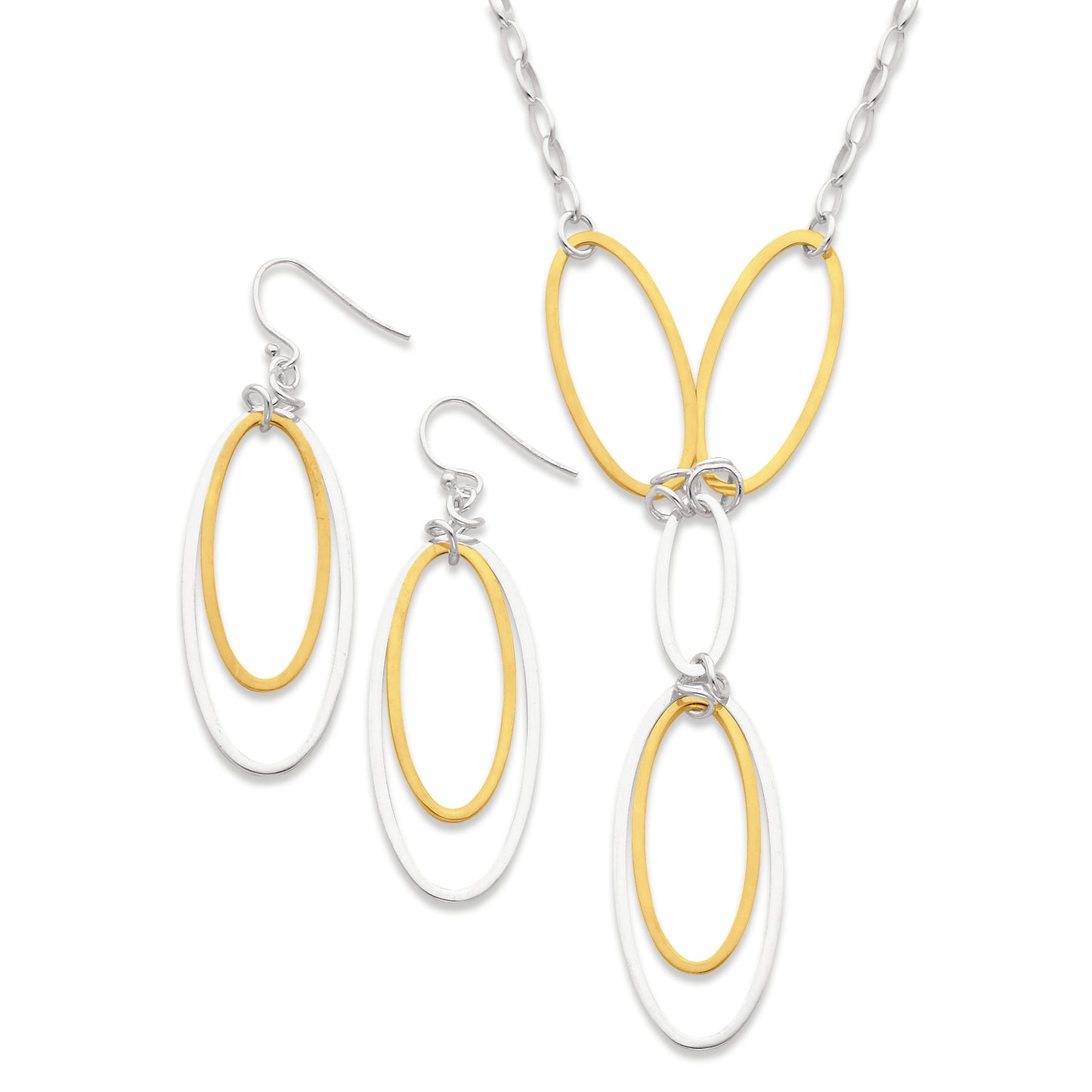 Sterling Silver & Vermeil Polished Drop Necklace & Earring Set