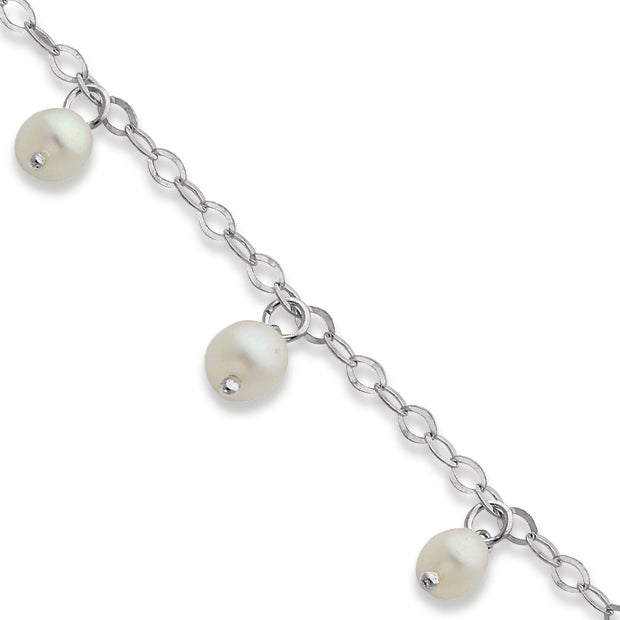 Sterling Silver White Cultured Freshwater Pearl Bracelet