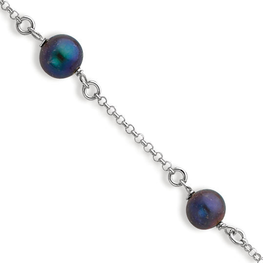 Sterling Silver & Black Cultured Freshwater Pearl Bracelet