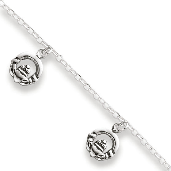Sterling Silver Antiqued Claddagh Bracelet