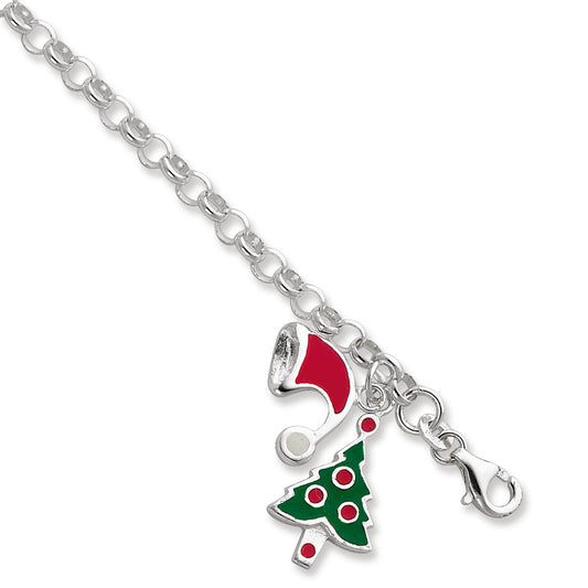 Sterling Silver Enameled Stockings & Hats Holiday Bracelet
