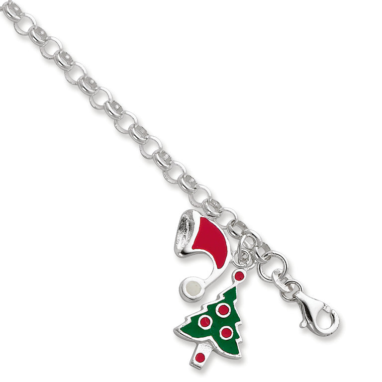 Sterling Silver Enameled Stockings & Hats Holiday Bracelet