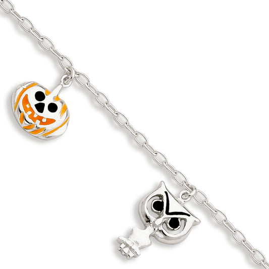 Sterling Silver Enameled Pumpkin-Owl Bracelet