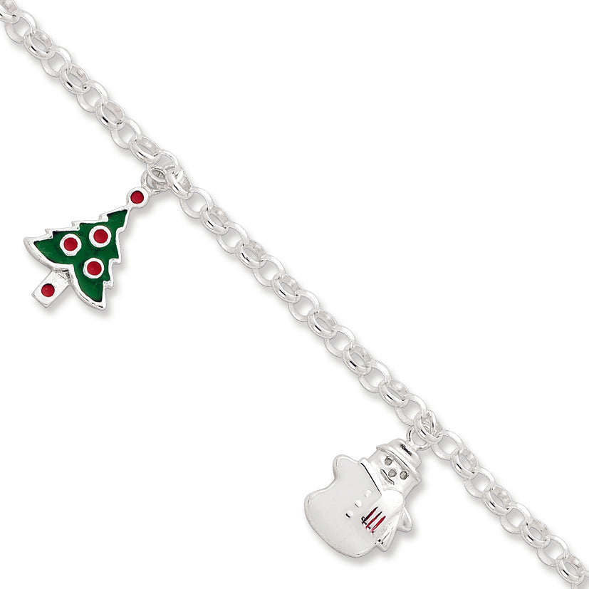 Sterling Silver Enameled Holiday Bracelet