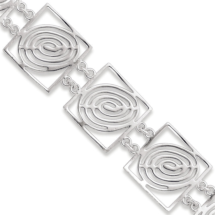 Sterling Silver Polished Fancy Square Link Bracelet