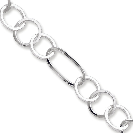 Sterling Silver Polished Circle & Oval Link Bracelet