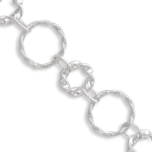 Sterling Silver Polished & Textured Twisted Circle Toggle Bracelet