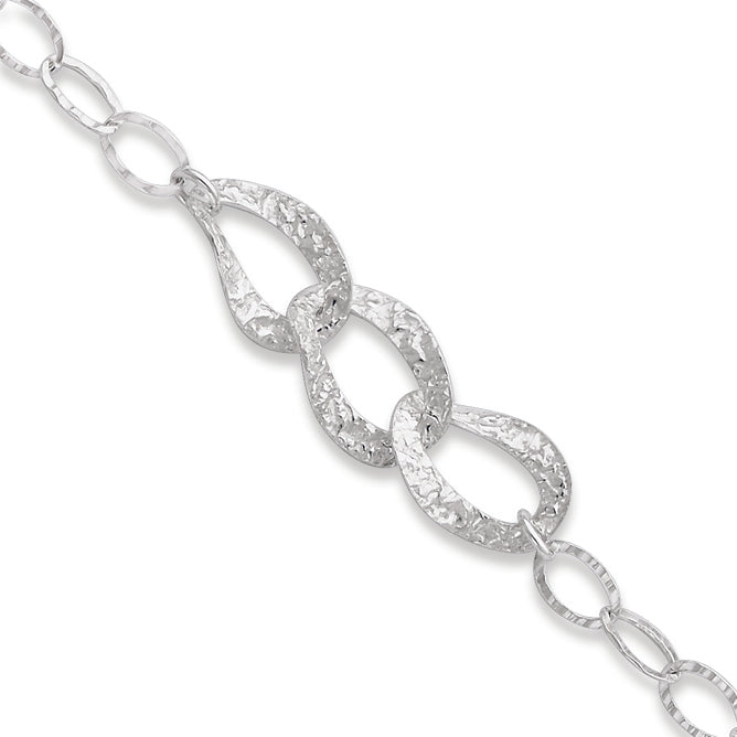 Sterling Silver Polished & Textured Fancy Link Bracelet