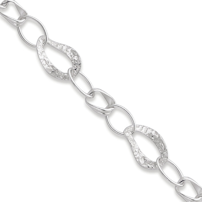Sterling Silver Polished & Textured Fancy Link Toggle Bracelet