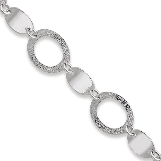 Sterling Silver Polished & Textured Fancy Oval Link Bracelet