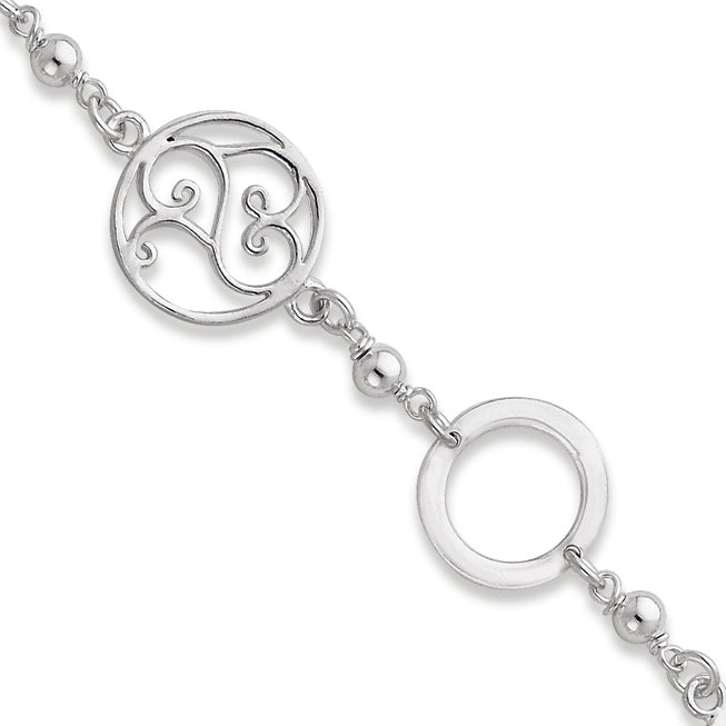 Sterling Silver Round Polished Filigree Bracelet