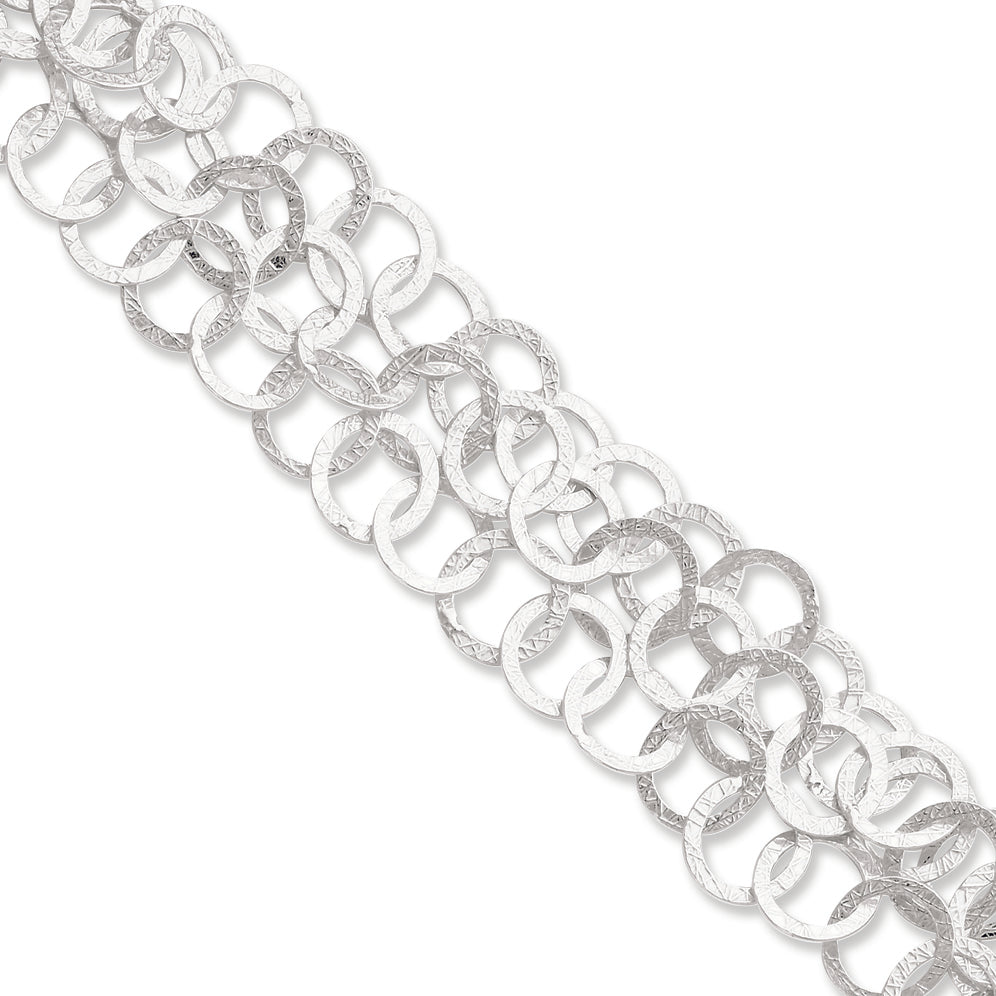 Sterling Silver Polished & Textured Multi-Strand Toggle Bracelet