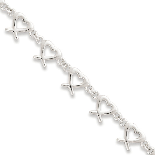 Sterling Silver Fancy Polished Heart Bracelet