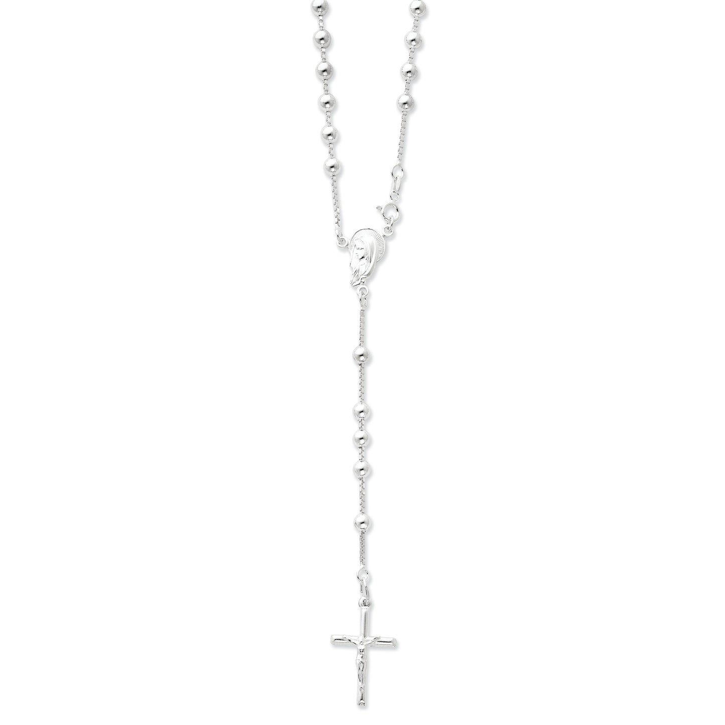 Sterling Silver Polished Rosary Necklace