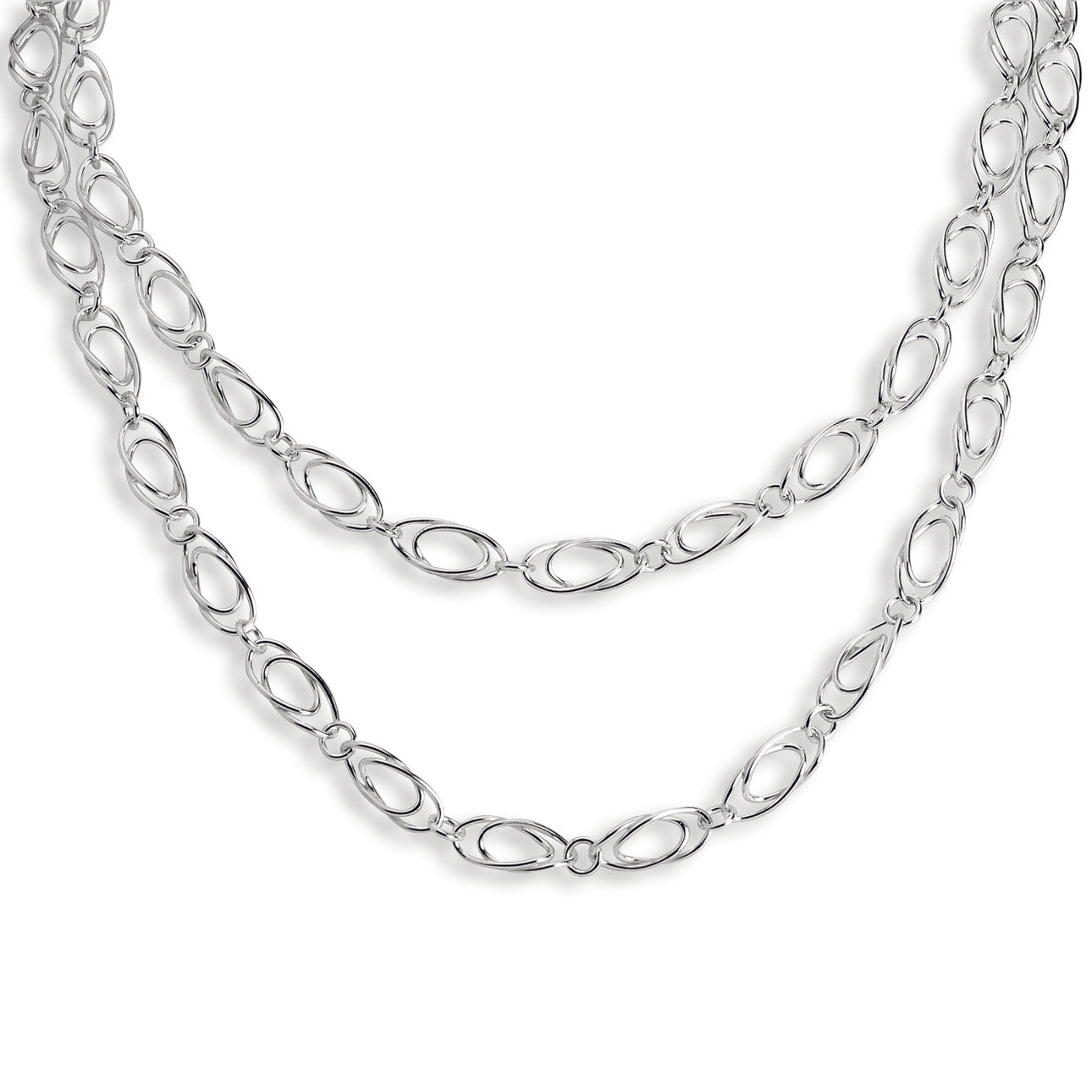 Sterling Silver Polished Fancy Oval Link Necklace