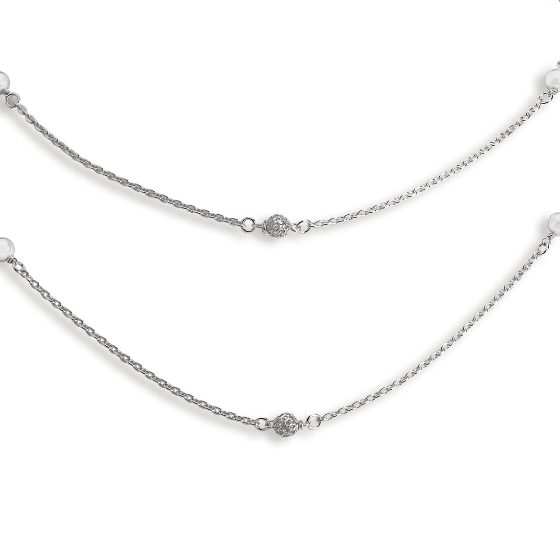 Sterling Silver Polished & Meshed Bead Necklace