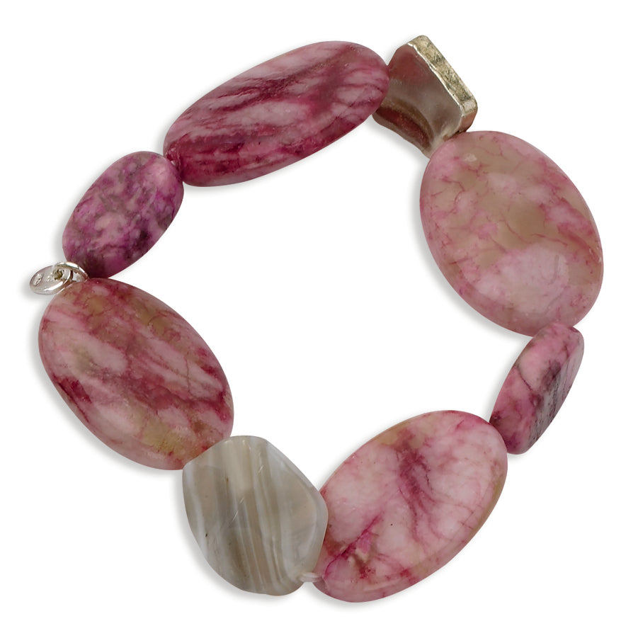 Sterling Silver Agate-Jasper-Stabilized Pink Stone Necklace