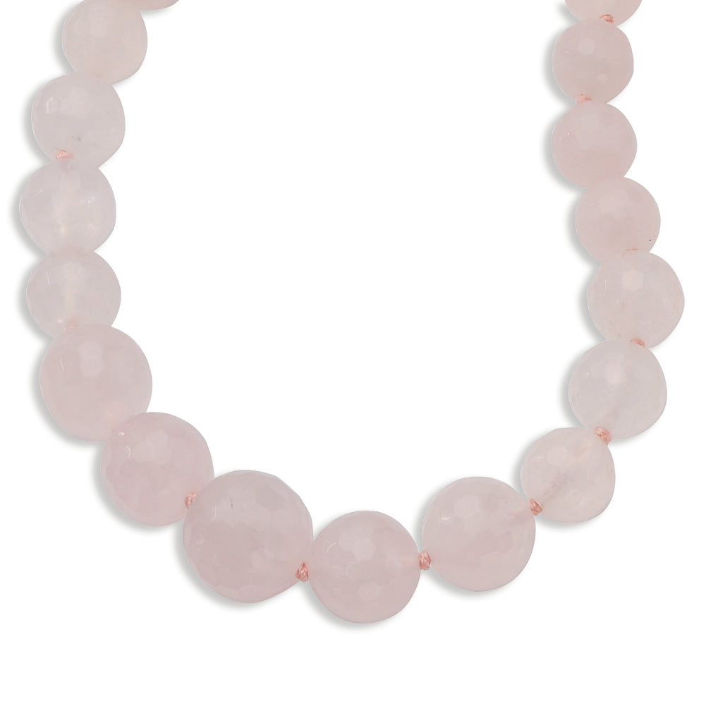 Sterling Silver 8-16mm Graduated Faceted Rose Quartz Necklace