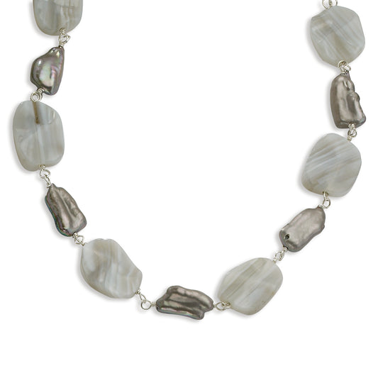 Sterling Silver Freshwater Cultured Grey Pearl-Sardonyx Necklace