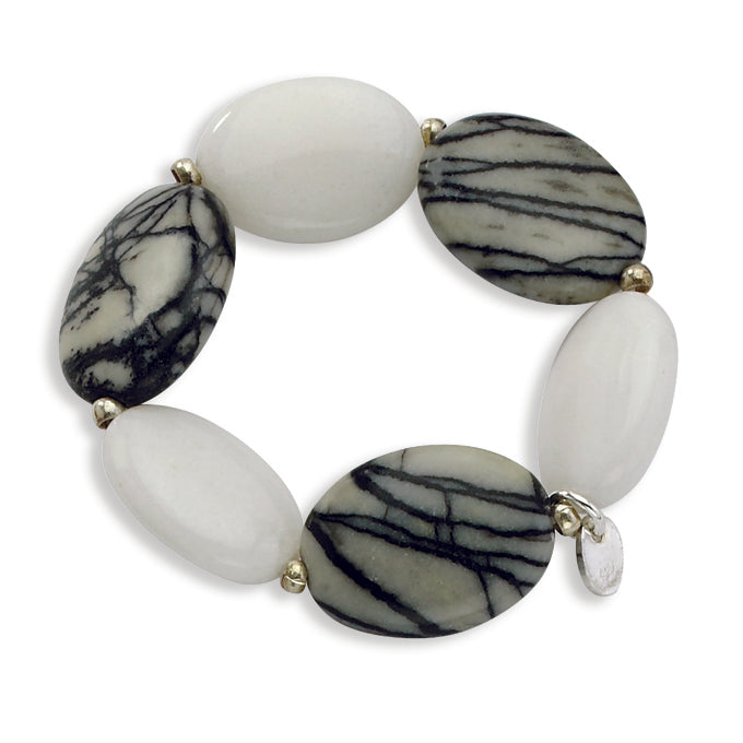 Sterling Silver White Jade & Zebra Jasper Stretch Scarf Accessory