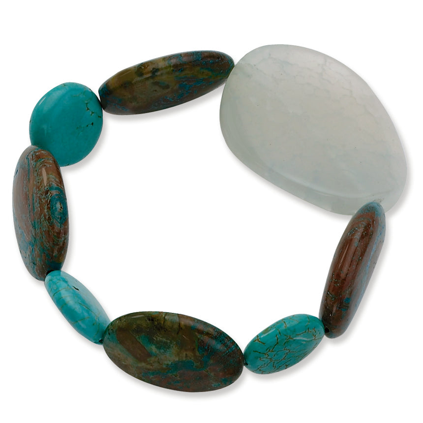 Crack Agate-Dyed Howlite-Blue Jasper Stretch Bracelet