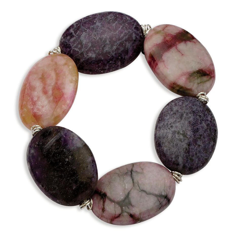 Sterling Silver Lepidolite-Stabilized Pink Stone Stretch Bracelet