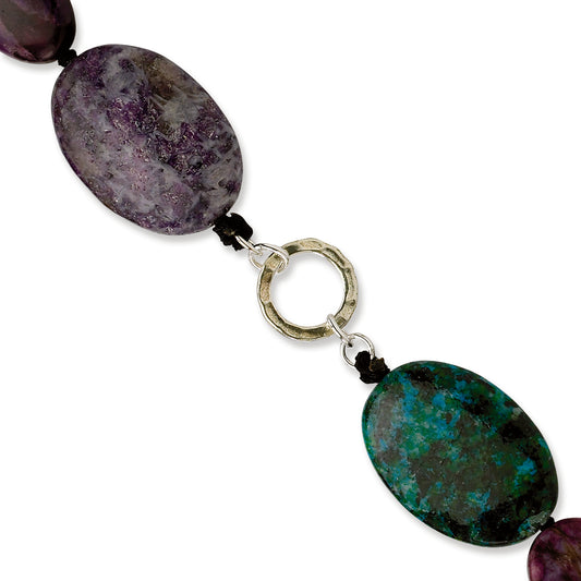 Sterling Silver Lepidolite-Stabilized Chrysocolla Bracelet