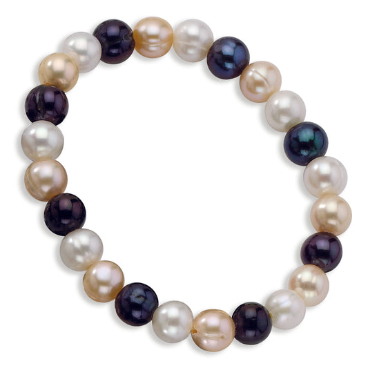 8-8.5mm Freshwater Cultured White-Peach-Black Stretch Bracelet