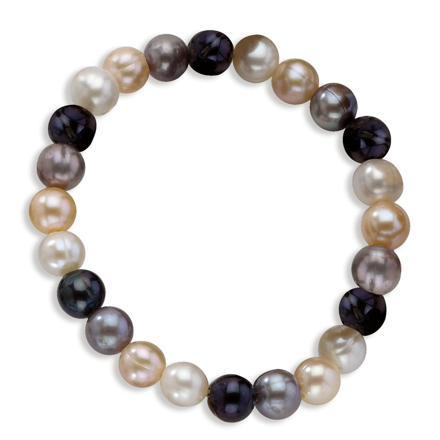 8-8.5mm Freshwater Cult White-Platinum-Peach-Black Stretch Bracelet