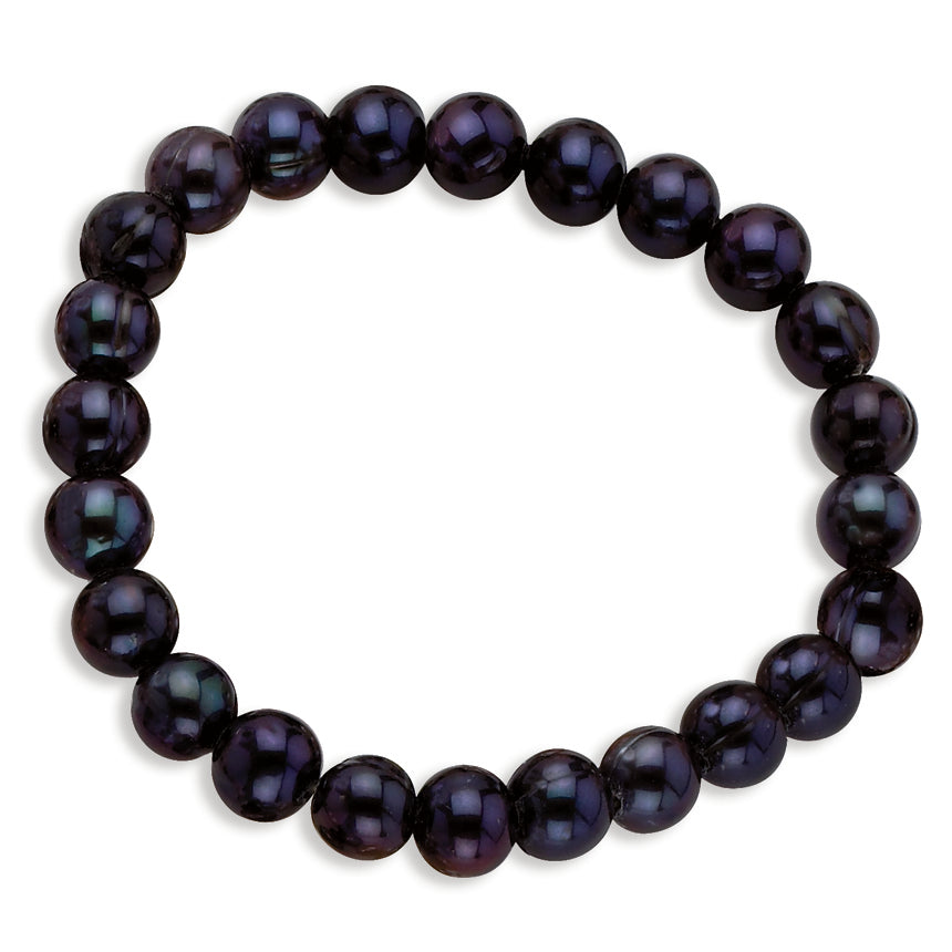 8-8.5mm Freshwater Cultured Blue Black Stretch Bracelet