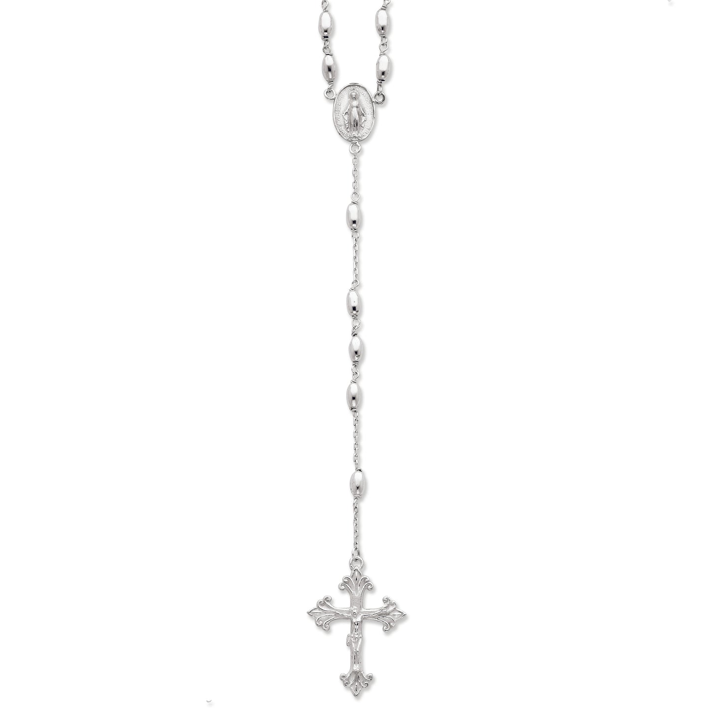 Sterling Silver Polished Rosary Necklace