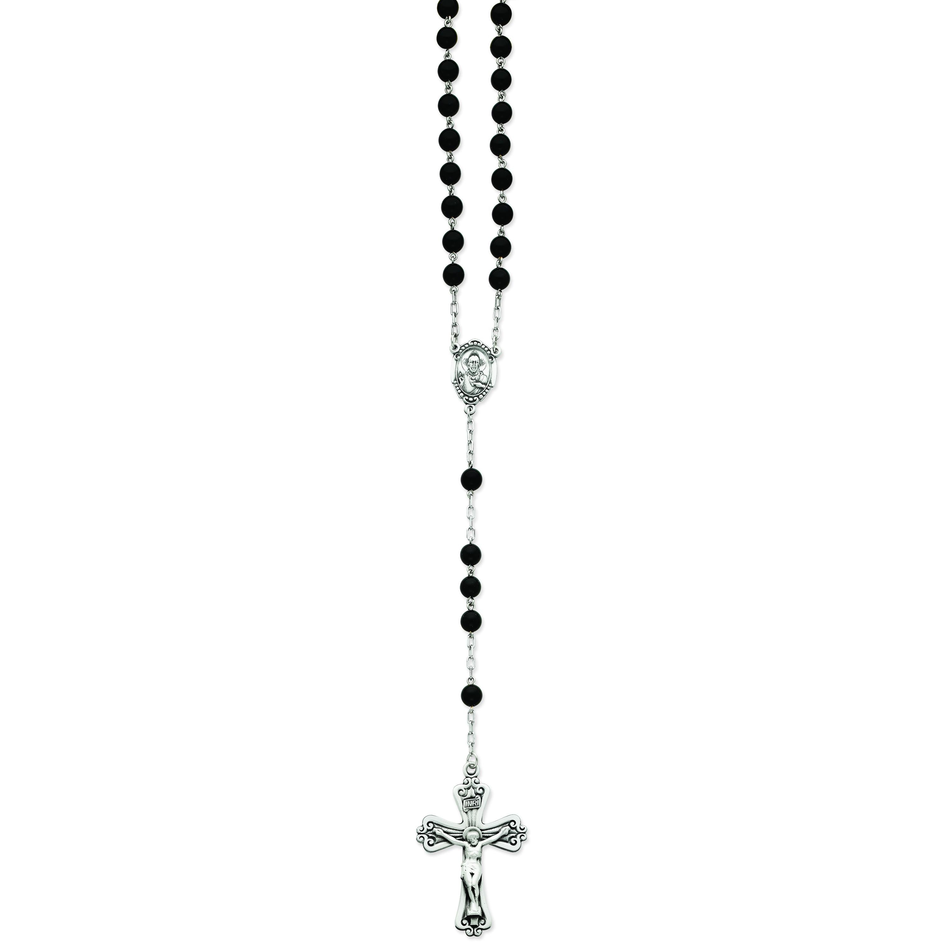 Sterling Silver Antiqued Onyx Rosary