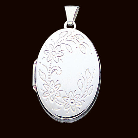 Sterling Silver Floral Oval Locket