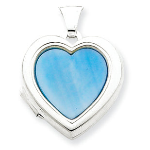 Sterling Silver Blue MOP 18mm 2-Frame Heart Locket
