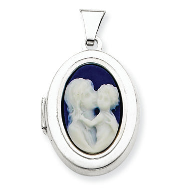 Sterling Silver Agate Cameo 21mm 2-Frame Oval Locket