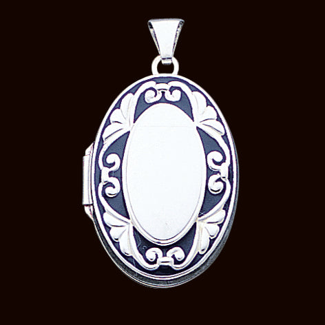 Sterling Silver Enameled Scroll Oval Locket