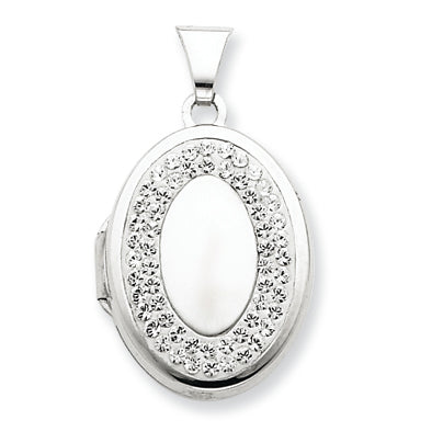 Sterling Silver 21mm Oval White Crystal Border Recess Locket