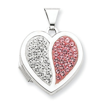 Sterling Silver 18mm Heart Light Rose and White Crystal Locket