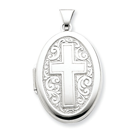 Sterling Silver Oval Cross Locket