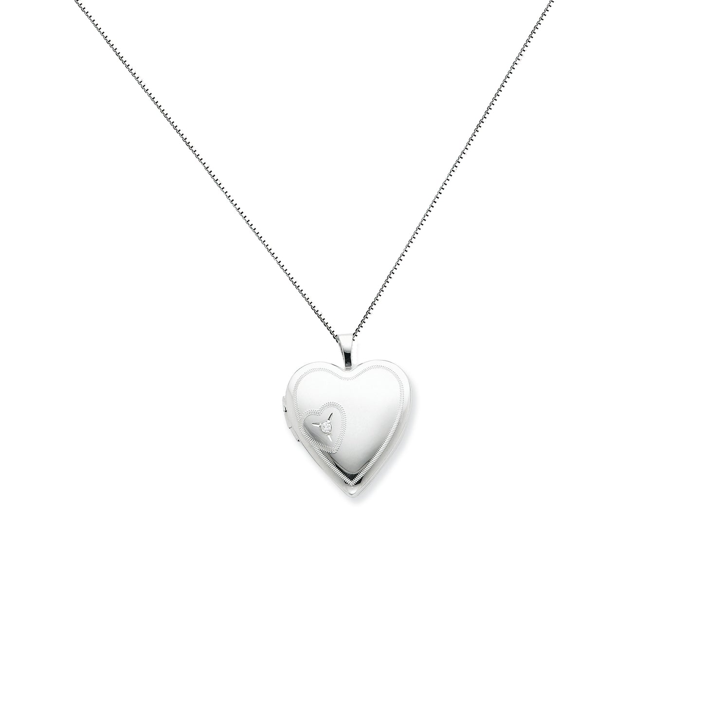 Sterling Silver 20mm Heart with Diamond Heart Locket