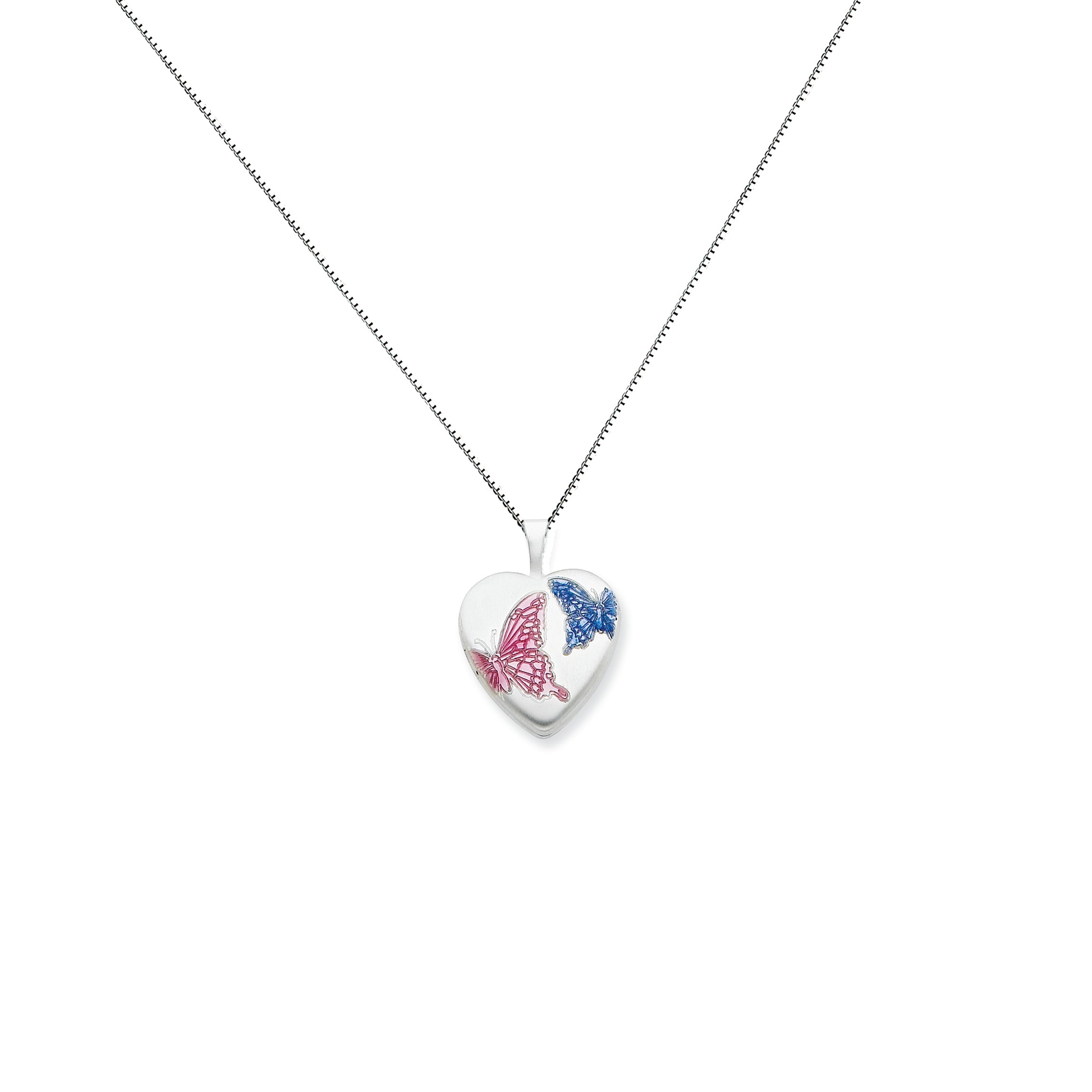 Sterling Silver 16mm Enameled Butterfly Heart Locket