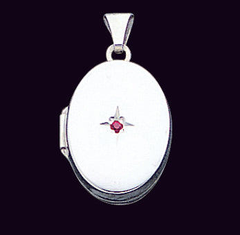 Sterling Silver Red Synthetic Stone Oval Locket