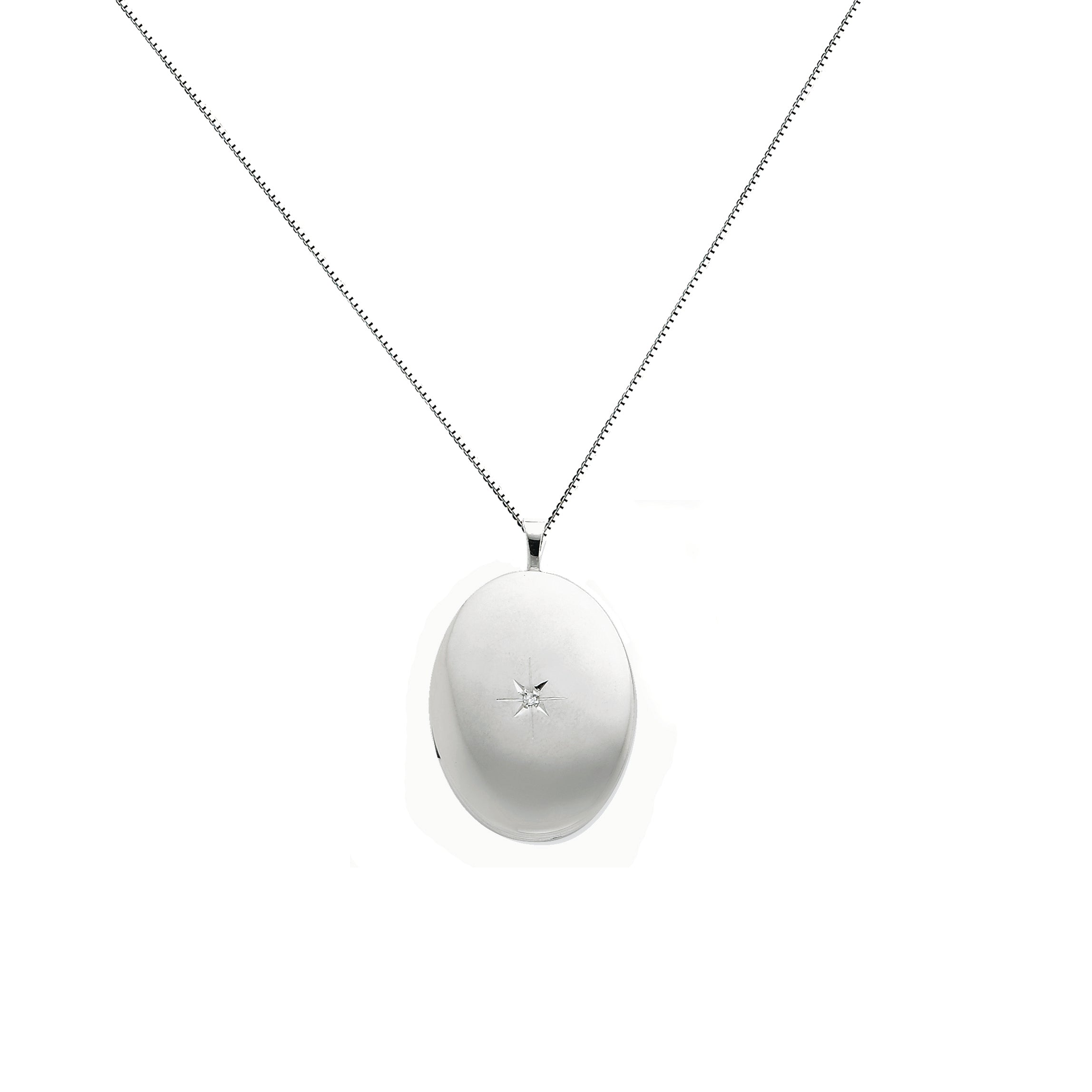Sterling Silver 20mm Diamond Oval Locket