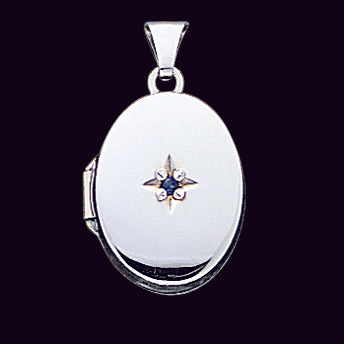 Sterling Silver Blue Synthetic Stone Oval Locket