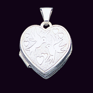 Sterling Silver Love Birds Heart Locket