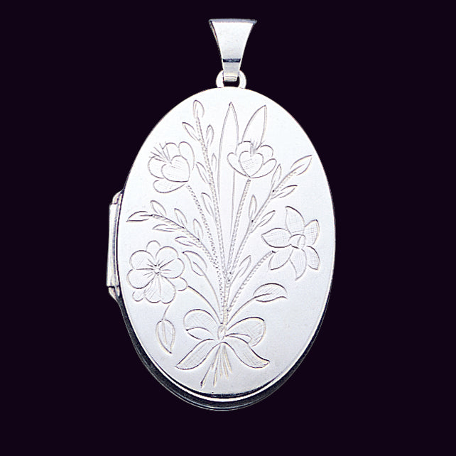 Sterling Silver Floral Bouquet Oval Locket