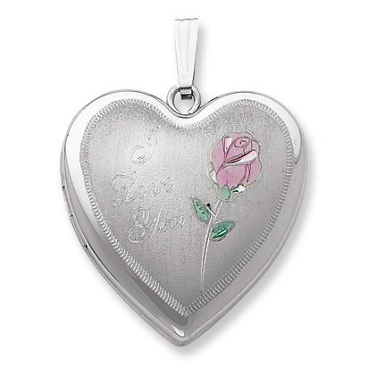 Sterling Silver 24mm Enameled Rose Heart Locket