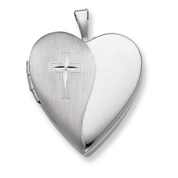 Sterling Silver 20mm Cross Satin-Polished Heart Locket
