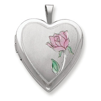 Sterling Silver 20mm Enameled Flower Heart Locket